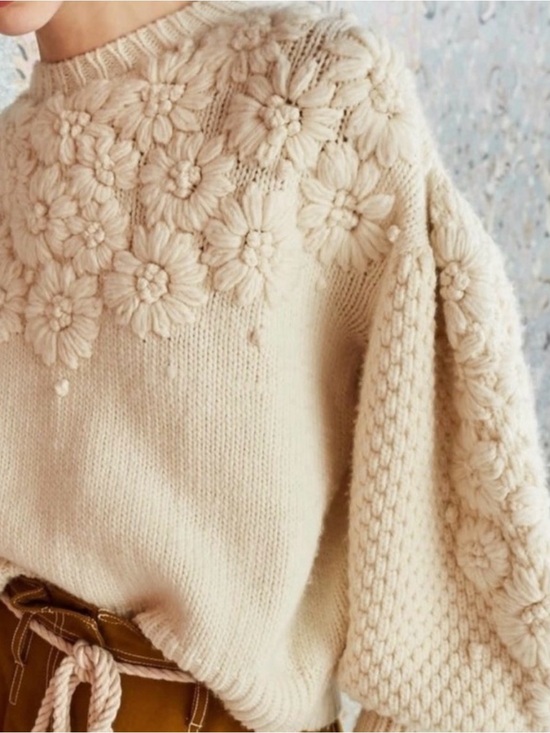 Ulla Johnson Sweaters - Ulla Johnson Ciel 100% Merino Wool Sweater Floral Cream Ivory Small